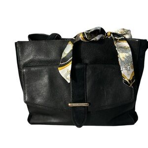 Kate spade Black Leather and suede Tote Bag with Scarf Accent